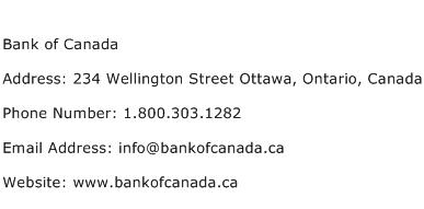 Bank of Canada Address Contact Number