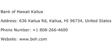 Bank of Hawaii Kailua Address Contact Number