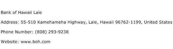 Bank of Hawaii Laie Address Contact Number