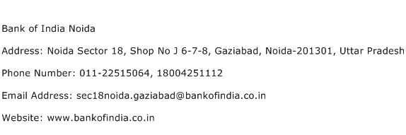 Bank of India Noida Address Contact Number