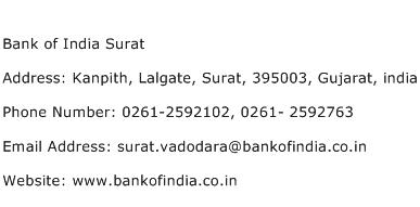 Bank of India Surat Address Contact Number