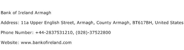 Bank of Ireland Armagh Address Contact Number