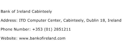 Bank of Ireland Cabinteely Address Contact Number