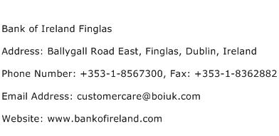Bank of Ireland Finglas Address Contact Number