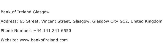 Bank of Ireland Glasgow Address Contact Number