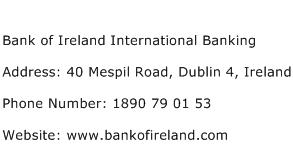 Bank of Ireland International Banking Address Contact Number
