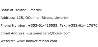 Bank of Ireland Limerick Address Contact Number