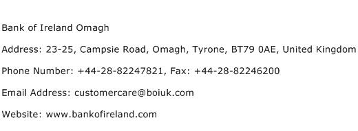Bank of Ireland Omagh Address Contact Number