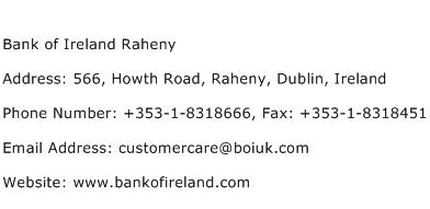 Bank of Ireland Raheny Address Contact Number