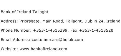 Bank of Ireland Tallaght Address Contact Number