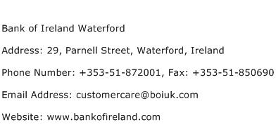Bank of Ireland Waterford Address Contact Number