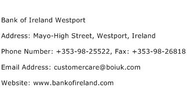 Bank of Ireland Westport Address Contact Number