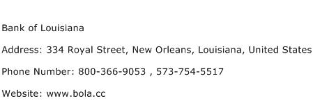 Bank of Louisiana Address Contact Number