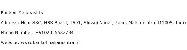 Bank of Maharashtra Address Contact Number