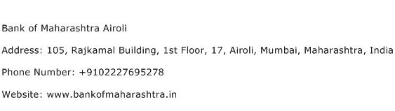 Bank of Maharashtra Airoli Address Contact Number