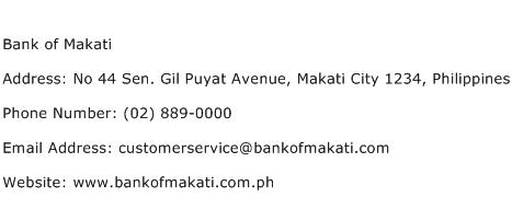 Bank of Makati Address Contact Number