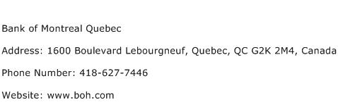 Bank of Montreal Quebec Address Contact Number