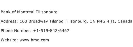 Bank of Montreal Tillsonburg Address Contact Number