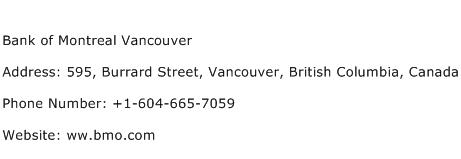Bank of Montreal Vancouver Address Contact Number