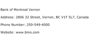 Bank of Montreal Vernon Address Contact Number