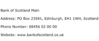 Bank of Scotland Main Address Contact Number