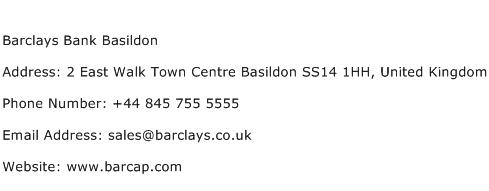 Barclays Bank Basildon Address Contact Number