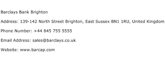Barclays Bank Brighton Address Contact Number