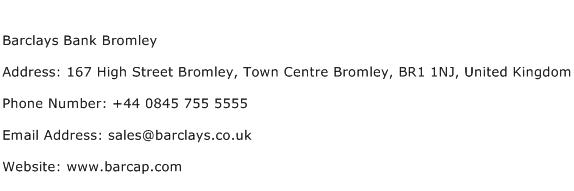 Barclays Bank Bromley Address Contact Number