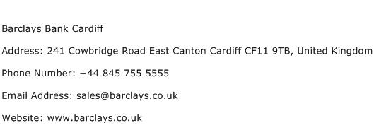 Barclays Bank Cardiff Address Contact Number