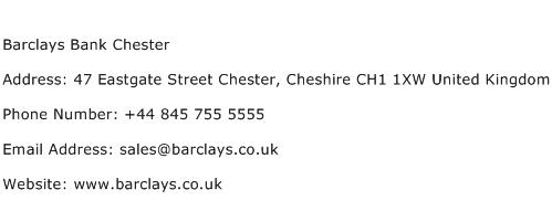 Barclays Bank Chester Address Contact Number