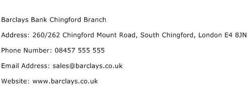 Barclays Bank Chingford Branch Address Contact Number
