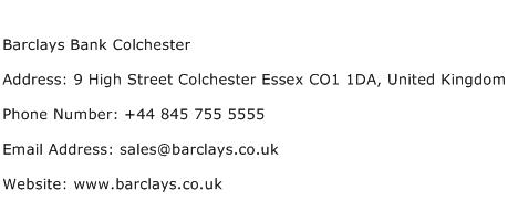 Barclays Bank Colchester Address Contact Number