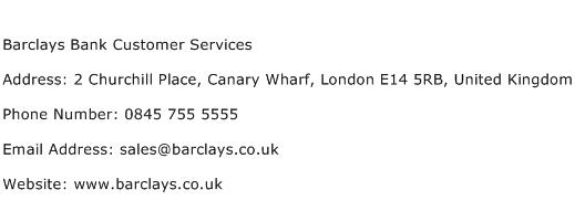 Barclays Bank Customer Services Address Contact Number
