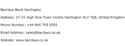 Barclays Bank Darlington Address Contact Number