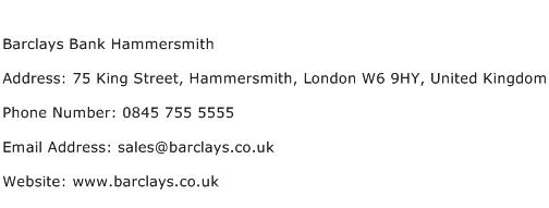 Barclays Bank Hammersmith Address Contact Number