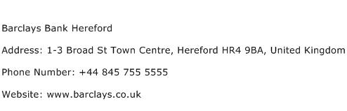 Barclays Bank Hereford Address Contact Number