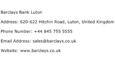 Barclays Bank Luton Address Contact Number