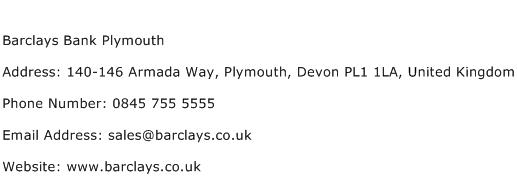 Barclays Bank Plymouth Address Contact Number