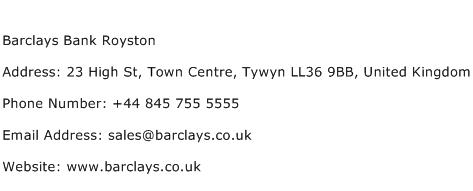 Barclays Bank Royston Address Contact Number
