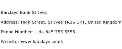 Barclays Bank St Ives Address Contact Number