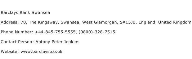 Barclays Bank Swansea Address Contact Number