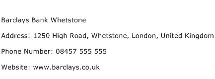 Barclays Bank Whetstone Address Contact Number