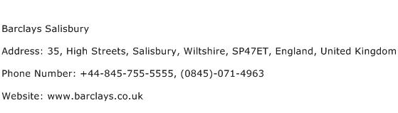 Barclays Salisbury Address Contact Number