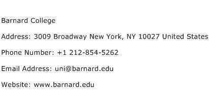 Barnard College Address Contact Number