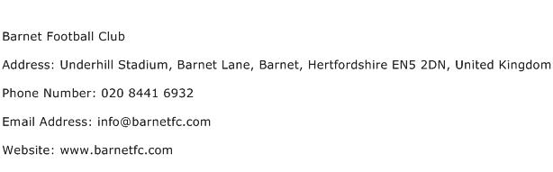 Barnet Football Club Address Contact Number