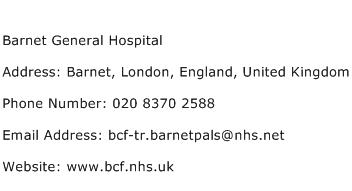 Barnet General Hospital Address Contact Number