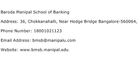 Baroda Manipal School of Banking Address Contact Number