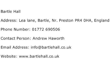 Bartle Hall Address Contact Number