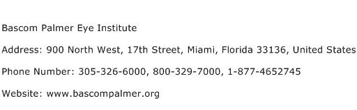 Bascom Palmer Eye Institute Address Contact Number