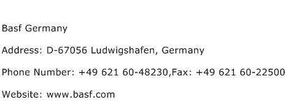 Basf Germany Address Contact Number